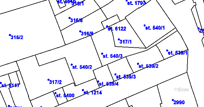 Parcela st. 540/3 v KÚ Chrudim, Katastrální mapa