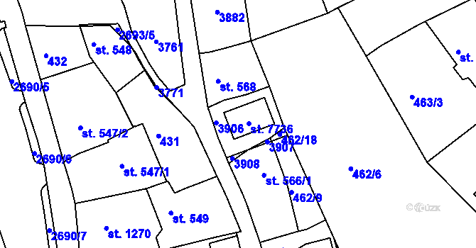 Parcela st. 567 v KÚ Chrudim, Katastrální mapa