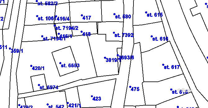 Parcela st. 578/2 v KÚ Chrudim, Katastrální mapa