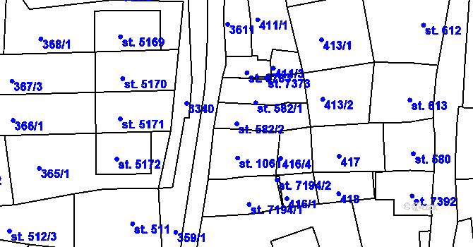 Parcela st. 582/2 v KÚ Chrudim, Katastrální mapa