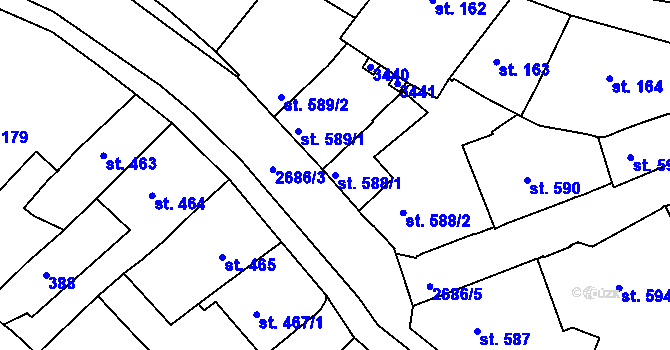 Parcela st. 588/1 v KÚ Chrudim, Katastrální mapa