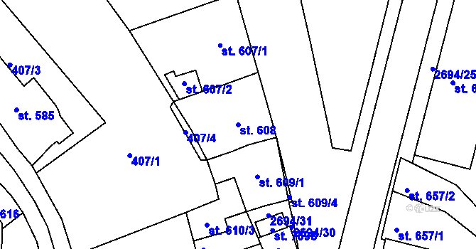 Parcela st. 608 v KÚ Chrudim, Katastrální mapa