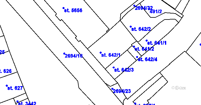 Parcela st. 642/1 v KÚ Chrudim, Katastrální mapa