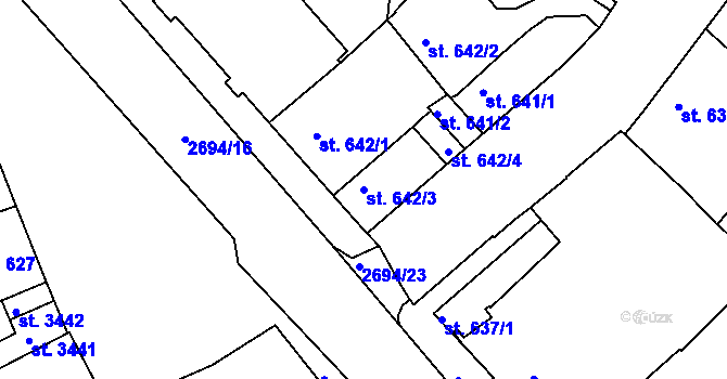Parcela st. 642/3 v KÚ Chrudim, Katastrální mapa