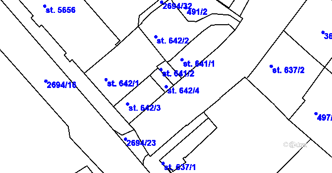 Parcela st. 642/4 v KÚ Chrudim, Katastrální mapa