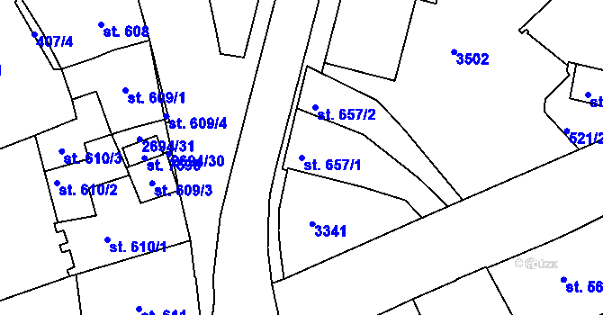 Parcela st. 657/1 v KÚ Chrudim, Katastrální mapa