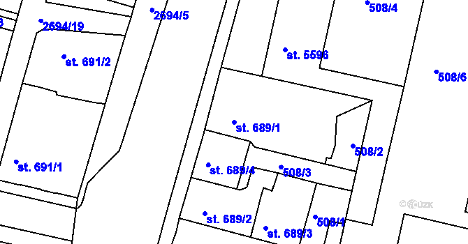 Parcela st. 689/1 v KÚ Chrudim, Katastrální mapa