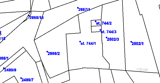 Parcela st. 744/1 v KÚ Chrudim, Katastrální mapa