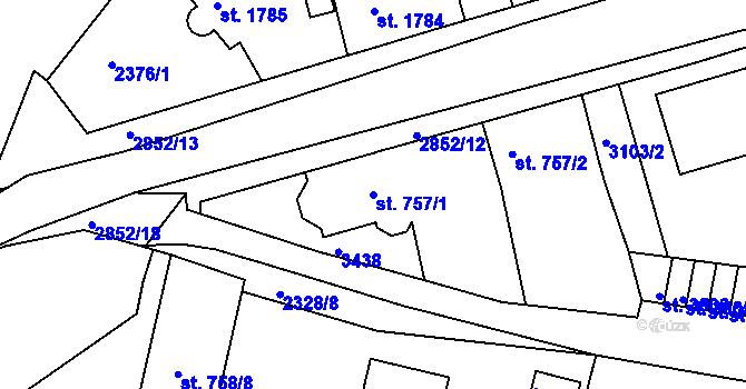 Parcela st. 757/1 v KÚ Chrudim, Katastrální mapa