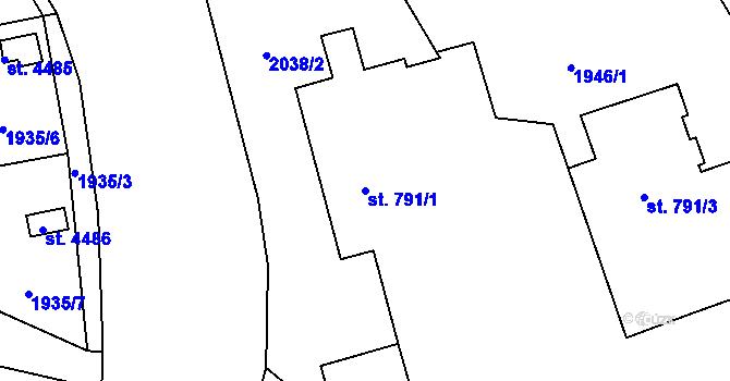 Parcela st. 791/1 v KÚ Chrudim, Katastrální mapa