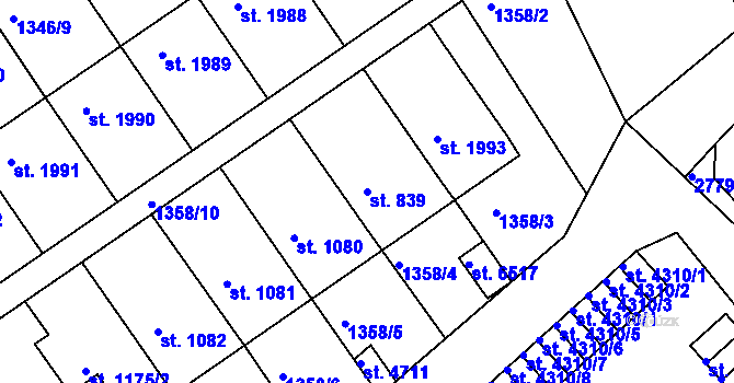 Parcela st. 839 v KÚ Chrudim, Katastrální mapa