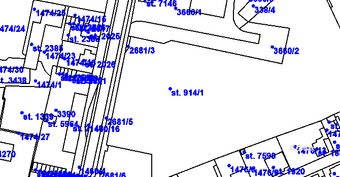 Parcela st. 914/1 v KÚ Chrudim, Katastrální mapa
