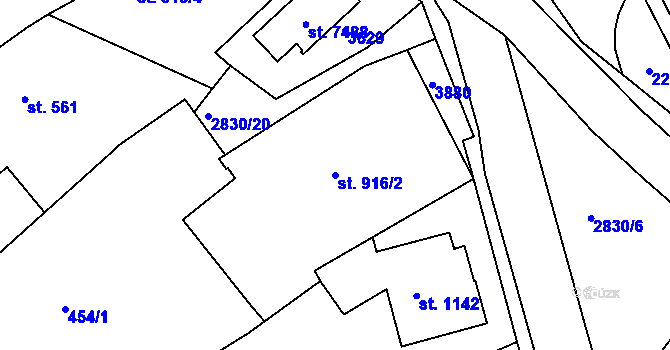 Parcela st. 916/2 v KÚ Chrudim, Katastrální mapa