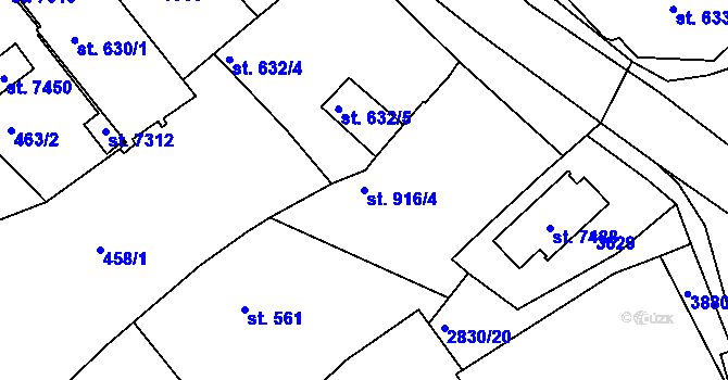 Parcela st. 916/4 v KÚ Chrudim, Katastrální mapa