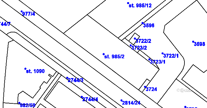 Parcela st. 985/2 v KÚ Chrudim, Katastrální mapa