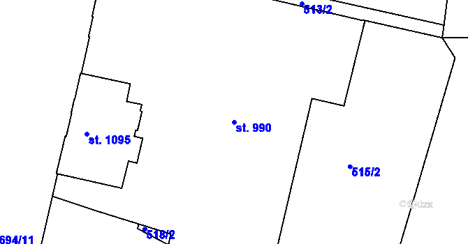 Parcela st. 990 v KÚ Chrudim, Katastrální mapa