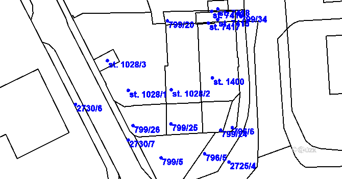 Parcela st. 1028/2 v KÚ Chrudim, Katastrální mapa