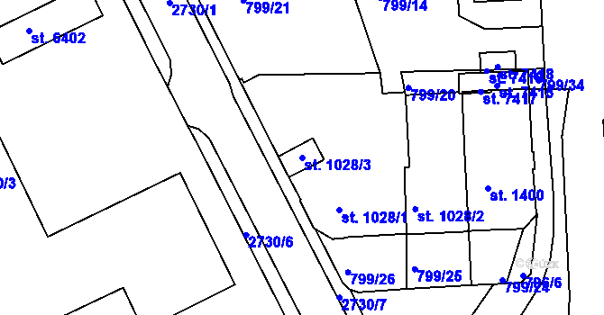 Parcela st. 1028/3 v KÚ Chrudim, Katastrální mapa