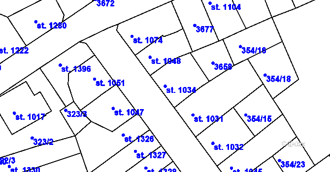 Parcela st. 1034 v KÚ Chrudim, Katastrální mapa