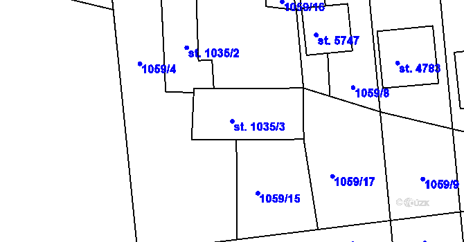 Parcela st. 1035/3 v KÚ Chrudim, Katastrální mapa