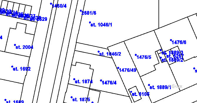 Parcela st. 1046/2 v KÚ Chrudim, Katastrální mapa