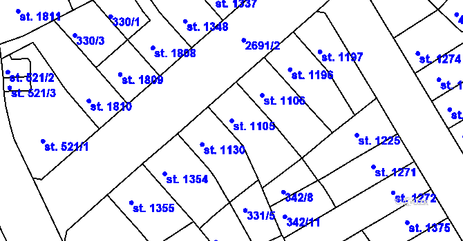 Parcela st. 1105 v KÚ Chrudim, Katastrální mapa