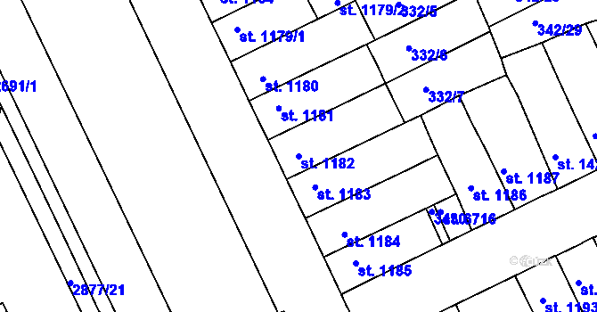 Parcela st. 1182 v KÚ Chrudim, Katastrální mapa