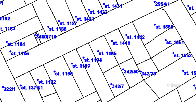 Parcela st. 1195 v KÚ Chrudim, Katastrální mapa
