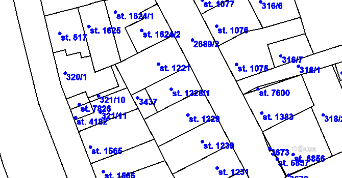 Parcela st. 1228/1 v KÚ Chrudim, Katastrální mapa