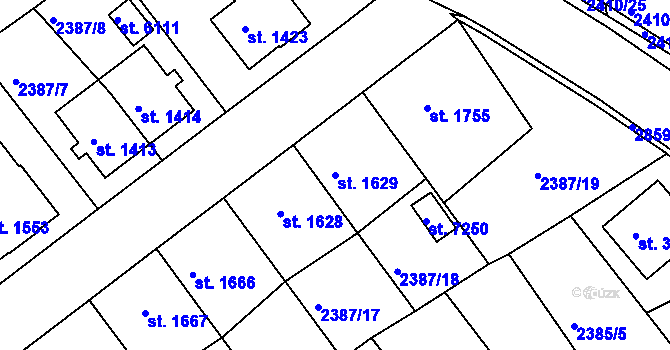 Parcela st. 1629 v KÚ Chrudim, Katastrální mapa
