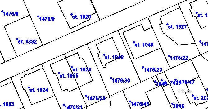 Parcela st. 1949 v KÚ Chrudim, Katastrální mapa