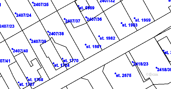 Parcela st. 1981 v KÚ Chrudim, Katastrální mapa