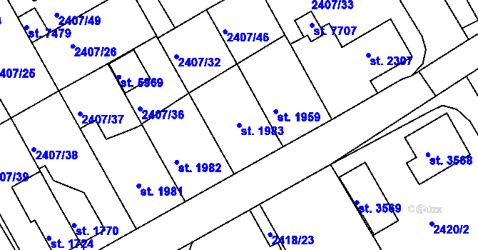 Parcela st. 1983 v KÚ Chrudim, Katastrální mapa