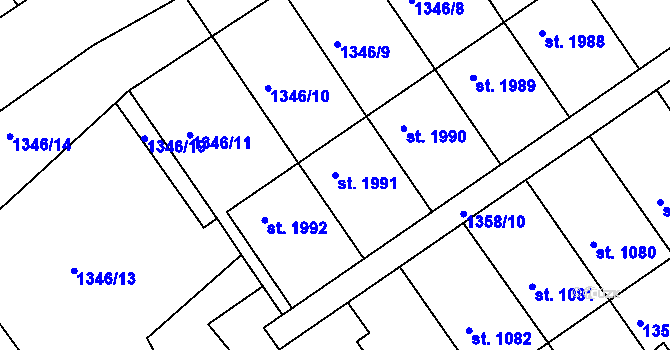 Parcela st. 1991 v KÚ Chrudim, Katastrální mapa