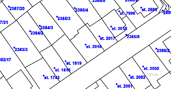 Parcela st. 2016 v KÚ Chrudim, Katastrální mapa