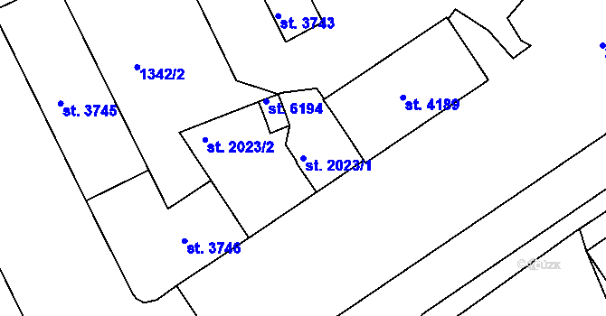 Parcela st. 2023/1 v KÚ Chrudim, Katastrální mapa
