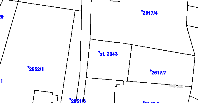 Parcela st. 2043 v KÚ Chrudim, Katastrální mapa