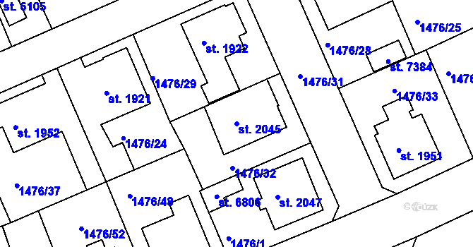 Parcela st. 2045 v KÚ Chrudim, Katastrální mapa