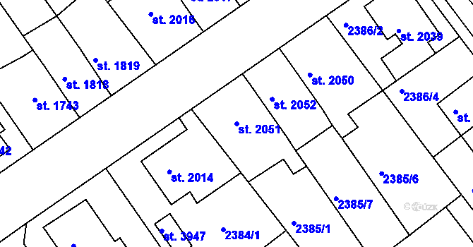 Parcela st. 2051 v KÚ Chrudim, Katastrální mapa