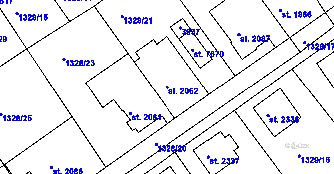 Parcela st. 2062 v KÚ Chrudim, Katastrální mapa