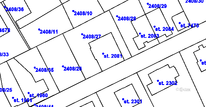 Parcela st. 2081 v KÚ Chrudim, Katastrální mapa