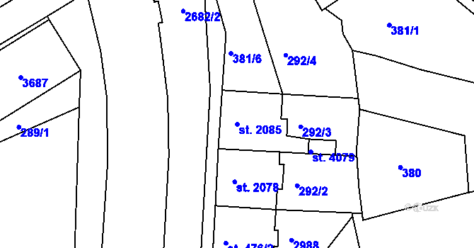 Parcela st. 2085 v KÚ Chrudim, Katastrální mapa