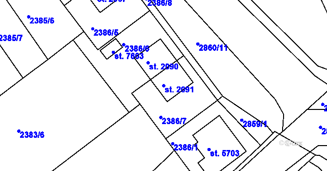 Parcela st. 2091 v KÚ Chrudim, Katastrální mapa