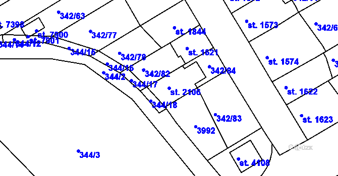 Parcela st. 2106 v KÚ Chrudim, Katastrální mapa