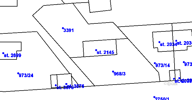 Parcela st. 2145 v KÚ Chrudim, Katastrální mapa