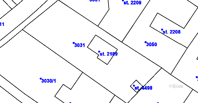 Parcela st. 2189 v KÚ Chrudim, Katastrální mapa