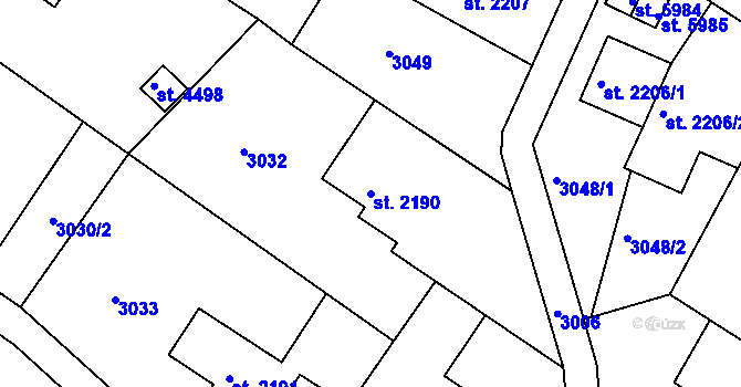 Parcela st. 2190 v KÚ Chrudim, Katastrální mapa