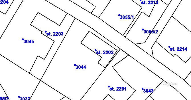 Parcela st. 2202 v KÚ Chrudim, Katastrální mapa