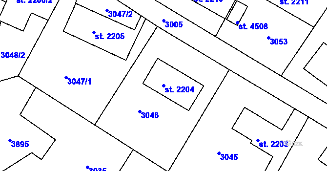 Parcela st. 2204 v KÚ Chrudim, Katastrální mapa