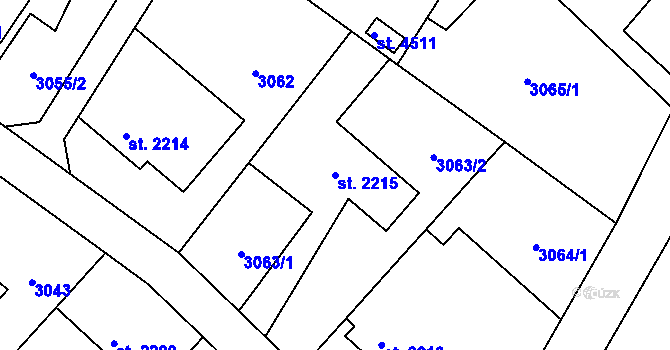 Parcela st. 2215 v KÚ Chrudim, Katastrální mapa